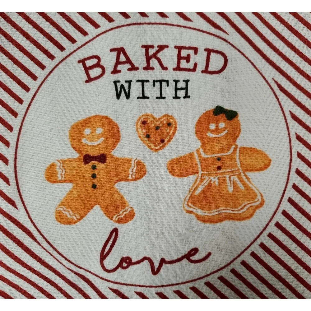 Kitchen Gift Set GINGERBREAD Man Cookie Cutters Christmas Baked with Love Towel